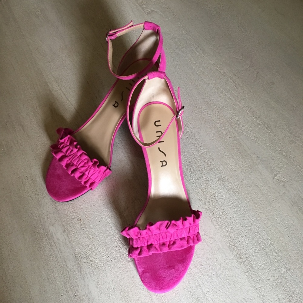 Hot pink ankle strap heels
